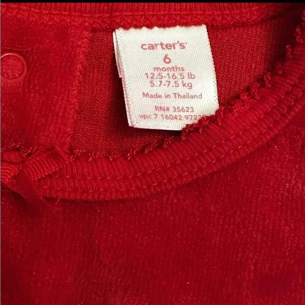 Vintage Carter’s Baby Girl Red Velour Christmas Santa Dress Size 6 Months